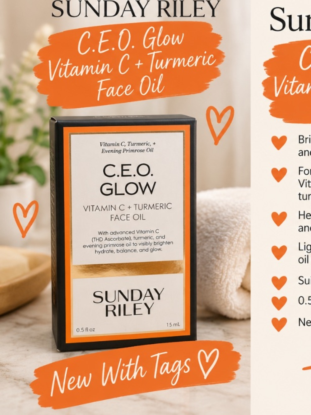 Sunday Riley C.E.O. Glow Vitamin C + Turmeric Face Oil — Orange and White Box